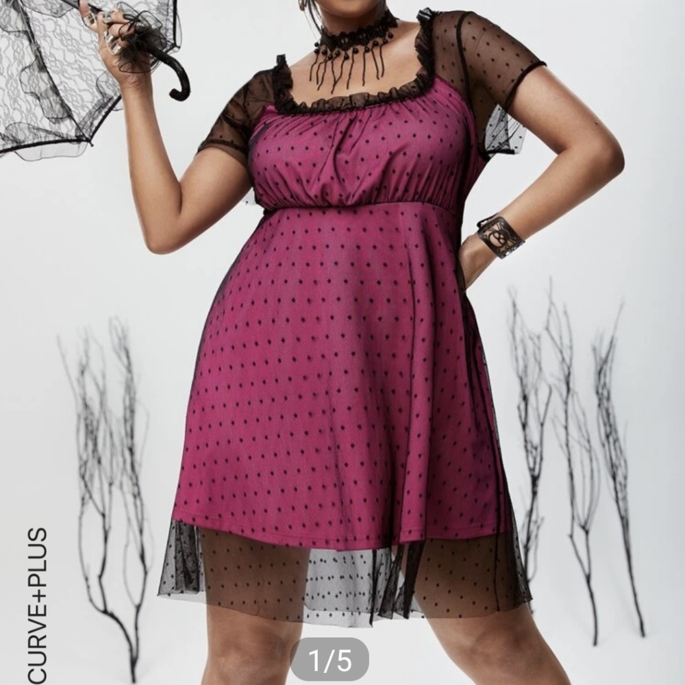 4x plus square neck dobby mesh overlay a-line dress